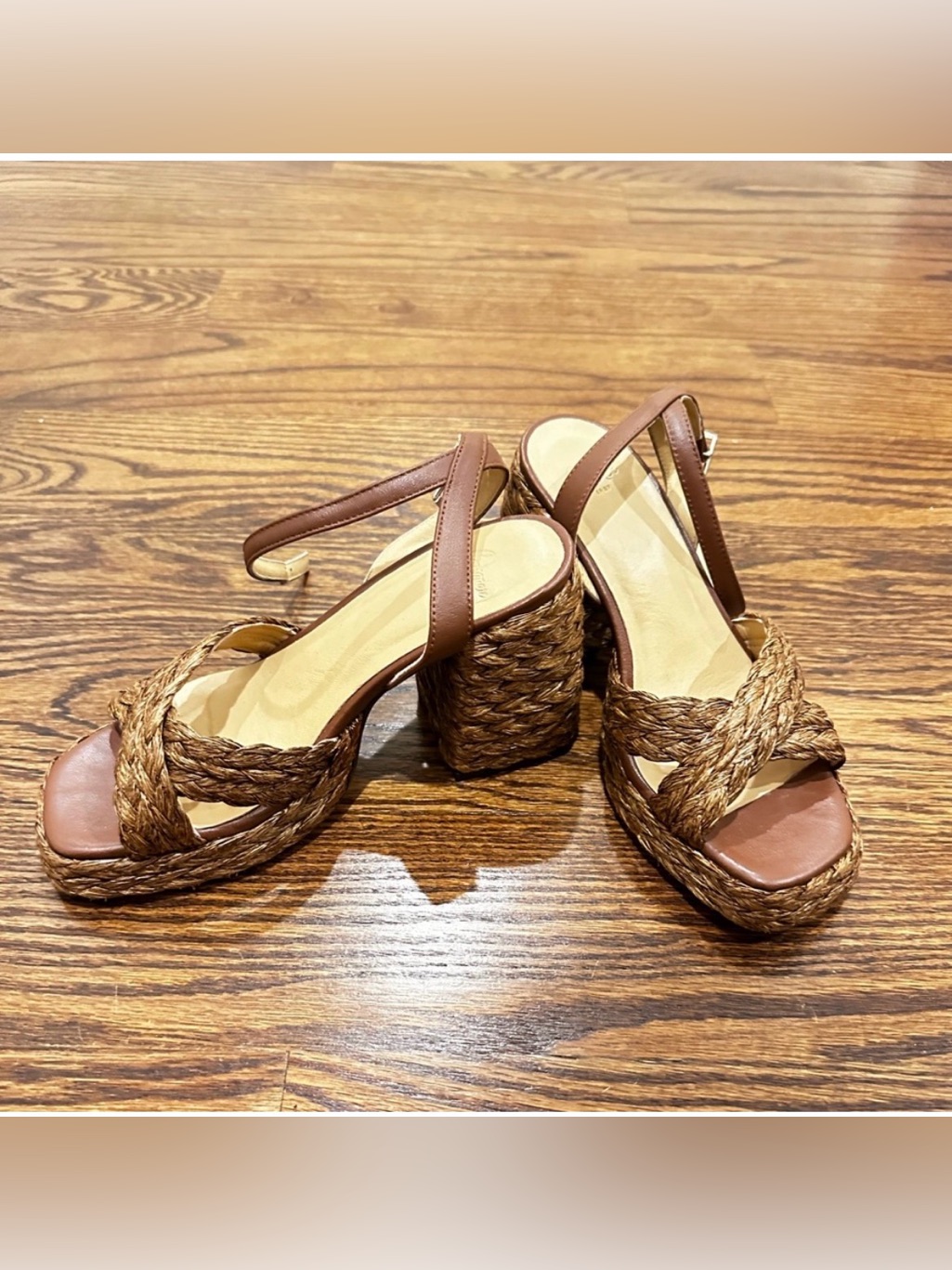 Braided Platform Slingback Sandals - Brown